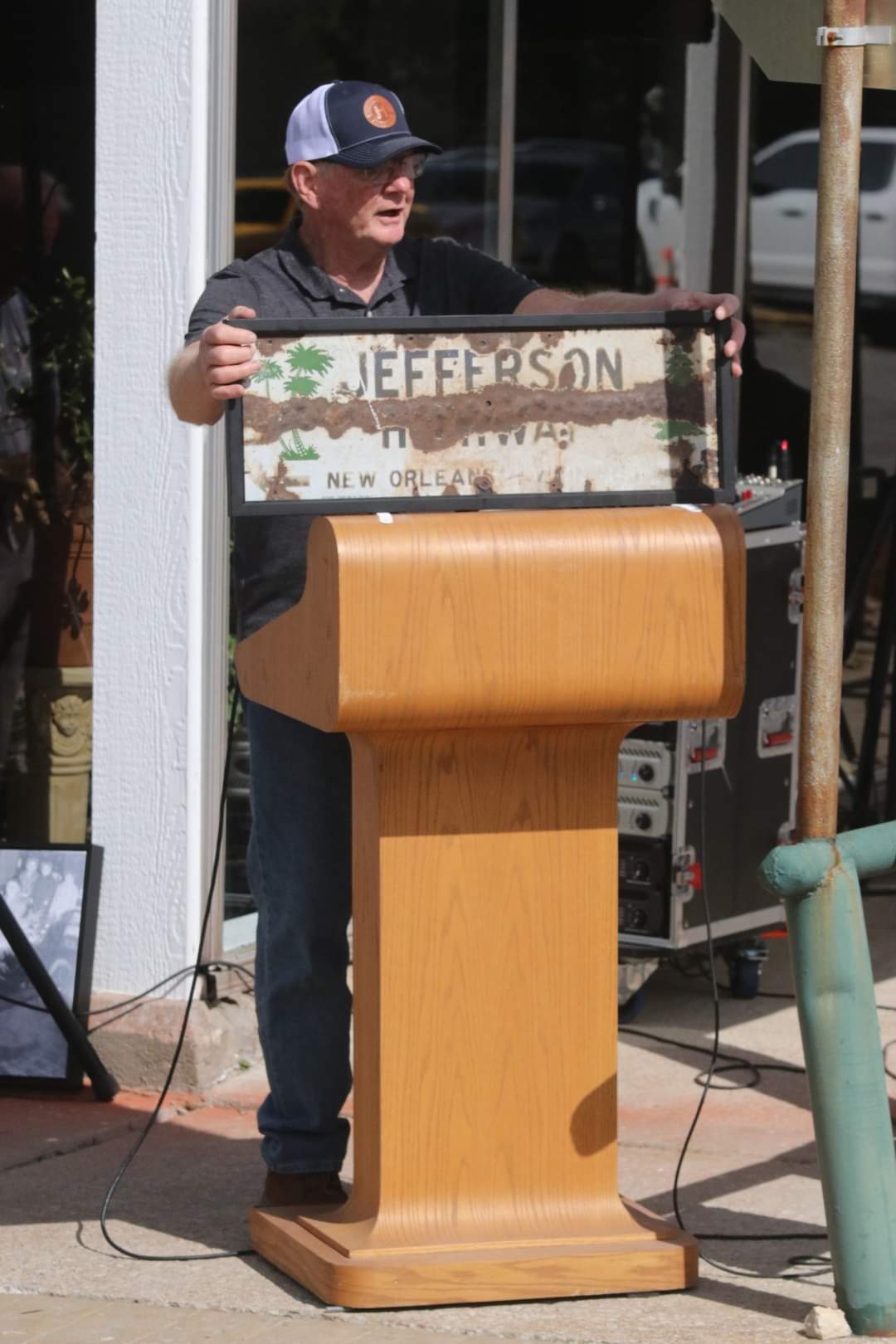 Person holding a sign